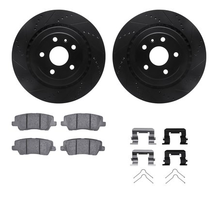 DYNAMIC FRICTION CO 8312-47070, Rotors-Drilled, Slotted-BLK w/ 3000 Series Ceramic Brake Pads incl. Hardware, Zinc Coat 8312-47070